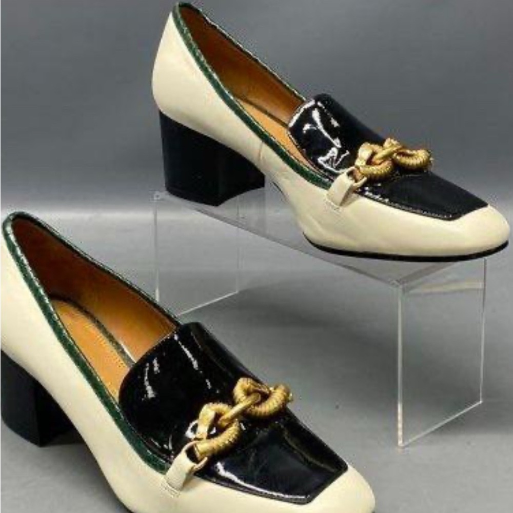 Tory Burch Black and Cream Heels with Gold Accent